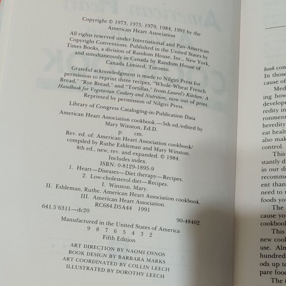 American Heart Association Cookbook 5th Edition 1991 Vintage Hardcover Revised - Picture 5 of 9